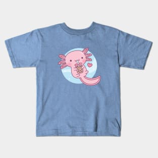 Cute Axolotl Loves Bubble Tea Kids T-Shirt